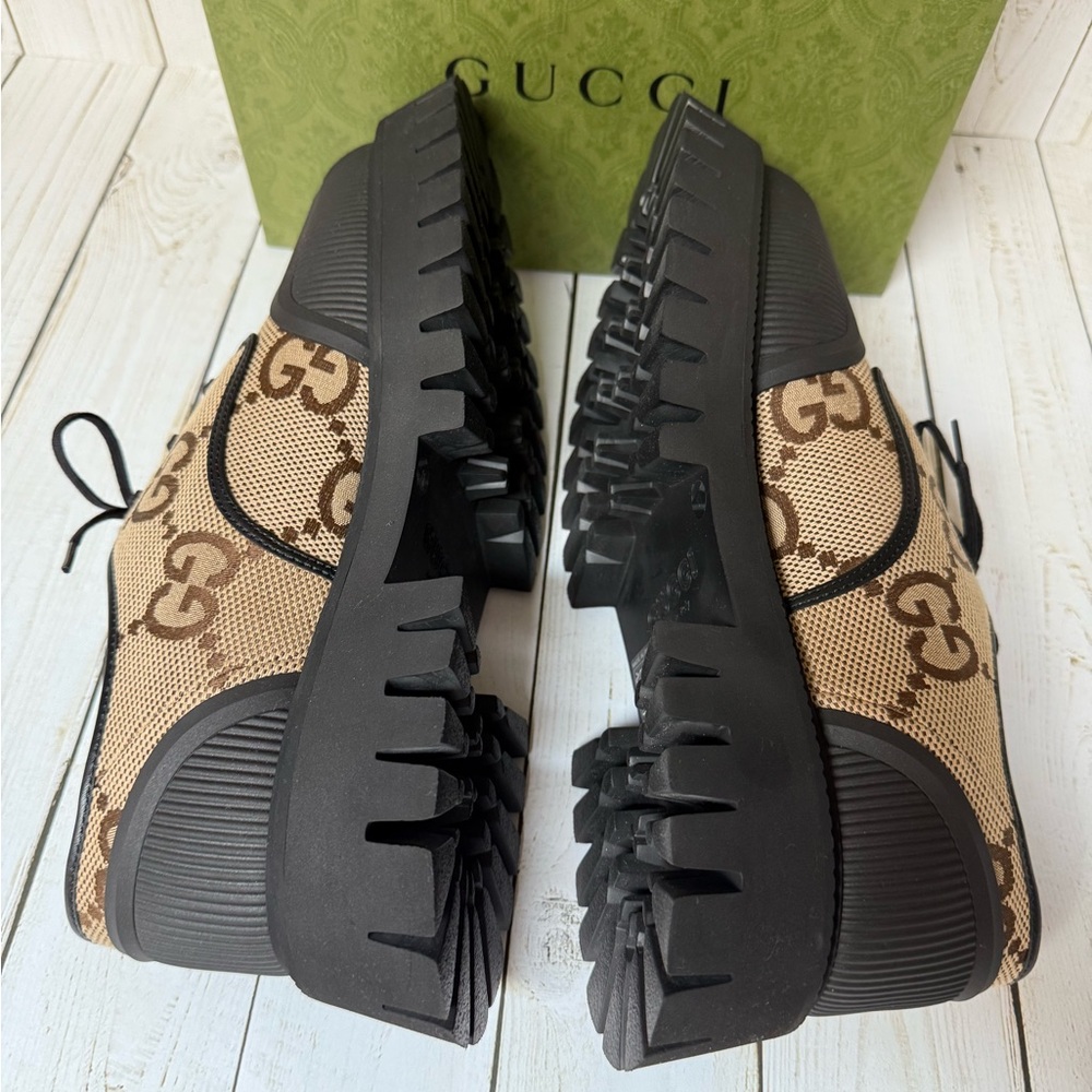 Gucci Monogram Jumbo Maxi GG Lace Up Derby Camel Ebony Black Sz 11G / 12US - Picture 9 of 12
